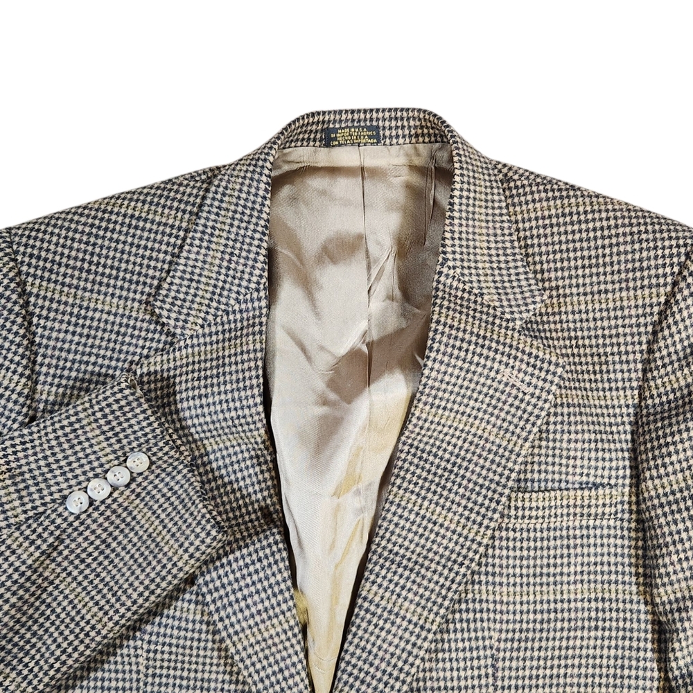 Stafford Jacket Blazer Men 42L Brown Houndstooth Tweed Camelhair Blend Sportcoat